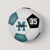 ティール(緑がかった色)ブラックサッカーチームのカラー党の好意 缶バッジ (正面)