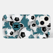 ティール（緑がかった色）ブラックサッカーチームの色キッズスポーツパターン Case-Mate iPhoneケース (裏面 (横))