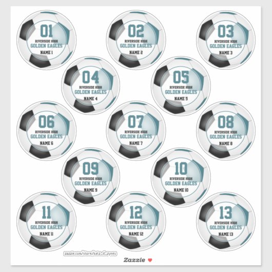 ティール(緑がかった色)ブラックサッカーチームは女の子の男の子のセットを13の色 シール (シート)