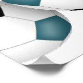 ティール（緑がかった色）ブラックサッカーボール女の子の男の子の誕生日パーティー ポスター (角)