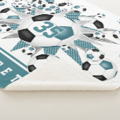 ティール（緑がかった色）ブラックサッカーボール星ガールズスポーツルーム シェルパブランケット (3/4)