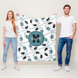 ティール(緑がかった色)ブラックサッカー場は私の幸せな場所だ フリースブランケット