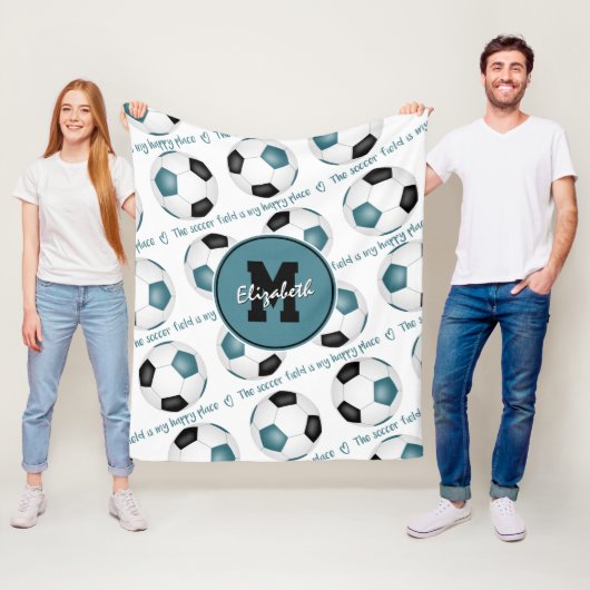 ティール(緑がかった色)ブラックサッカー場は私の幸せな場所だ フリースブランケット (インサイチュ)