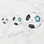 ティール（緑がかった色）ブラックサッカー誕生日パーティー コンフェッティ (正面)