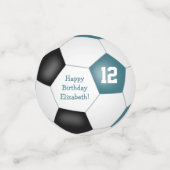 ティール（緑がかった色）ブラックサッカー誕生日パーティー コンフェッティ (スモール正面)