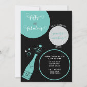 ティール(緑がかった色)ブラックシャンパン50と素晴らしい誕生日 招待状 (正面)