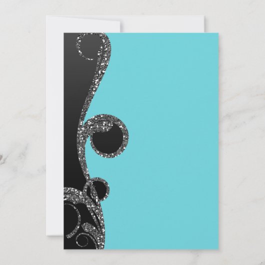 ティール(緑がかった色)&ブラックシルバーグリッタースワールスウィート16パーティー 招待状 (裏面)