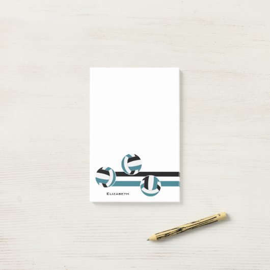 ティール(緑がかった色)ブラックストライプバレーボールのチームカラー ポストイット (デスク上)