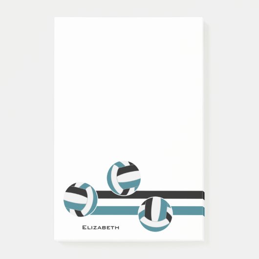 ティール(緑がかった色)ブラックストライプバレーボールのチームカラー ポストイット (正面)