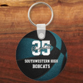 ティール（緑がかった色）ブラックスポーツチームのカラーギフトバスケットボール キーホルダー (正面)