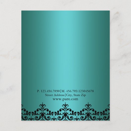 ティール(緑がかった色)&ブラックダマエレガントスクフライヤー チラシ (裏面)