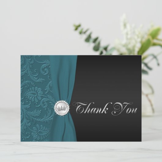 ティール(緑がかった色)&ブラックダマスクキンセアニェラサンキューカード サンキューカード (スタンド正面)