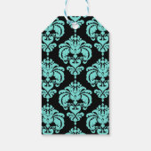 ティール（緑がかった色）&ブラックダマスクボーきらきら光るグラムスウィート16パーティー ギフトタグ (裏面)