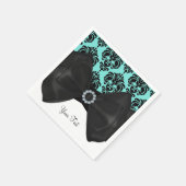 ティール（緑がかった色）&ブラックダマスクボーきらきら光るグラムスウィート16パーティー スタンダードカクテルナプキン (角)