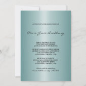 ティール（緑がかった色）ブラックダマスク写真卒業発表 招待状 (裏面)