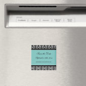 ティール（緑がかった色）ブラックダマスク日付磁石を保存 マグネット (インサイチュ (食洗機))