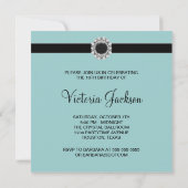 ティール（緑がかった色）ブラックダマスクSweet sixteenパーティー 招待状 (裏面)