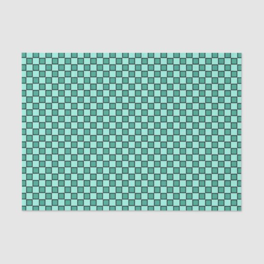 ティール（緑がかった色）ブラックチェッカーボードパターン 薄葉紙 (正面)