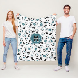 ティール（緑がかった色）ブラックチームカラーガールズボーイズサッカーボール フリースブランケット