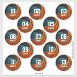 ティール（緑がかった色）ブラックチームカラーギフトセット13バスケットボール シール