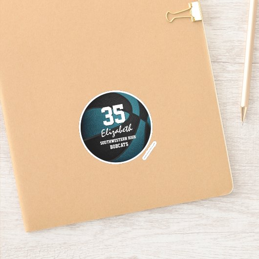 ティール(緑がかった色)ブラックチームカラーギフト女の子バスケットボール シール (ノートブック)