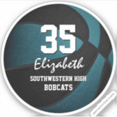 ティール(緑がかった色)ブラックチームカラーギフト女の子バスケットボール シール (正面)