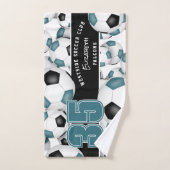 ティール（緑がかった色）ブラックチームカラーサッカーボールの多くのスポーツ ハンドタオル (ハンドタオル)