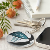 ティール(緑がかった色)ブラックチームカラーズパーソナライズされたバスケット キーホルダー (正面右)