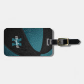 ティール(緑がかった色)ブラックチームカラーズパーソナライズされたバスケット ラゲッジタグ (正面横)