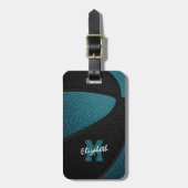 ティール(緑がかった色)ブラックチームカラーズパーソナライズされたバスケット ラゲッジタグ (正面縦)