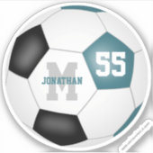 ティール(緑がかった色)ブラックチームカラーズボーイズサッカー シール (正面)