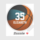 ティール（緑がかった色）ブラックチームカラーズ女の子バスケットボール シール (シート)