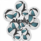 ティール(緑がかった色)ブラックチームカラーバスケットボールの選手の名前 シール (正面)