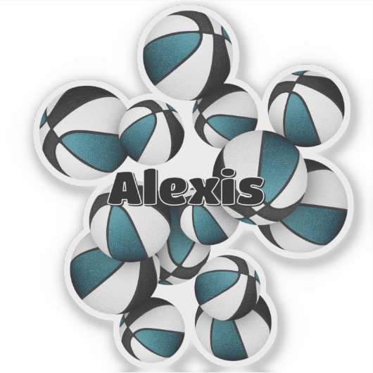 ティール（緑がかった色）ブラックチームカラーバスケットボールの選手の名前 シール (正面)