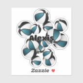 ティール（緑がかった色）ブラックチームカラーバスケットボールの選手の名前 シール (シート)