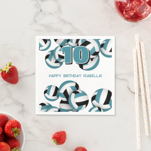 ティール(緑がかった色)ブラックチームカラーバレーボールキッズスポーツ スタンダードカクテルナプキン (インサイチュ)