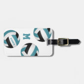 ティール（緑がかった色）ブラックチームカラーバレーボール旅行 ラゲッジタグ (正面横)