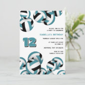 ティール（緑がかった色）ブラックチームカラーバレーボール誕生日パーティー 招待状 (スタンド正面)