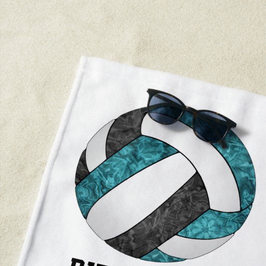 ティール(緑がかった色)ブラックチームカラー名ガーリー球 ビーチタオル (インサイチュ)