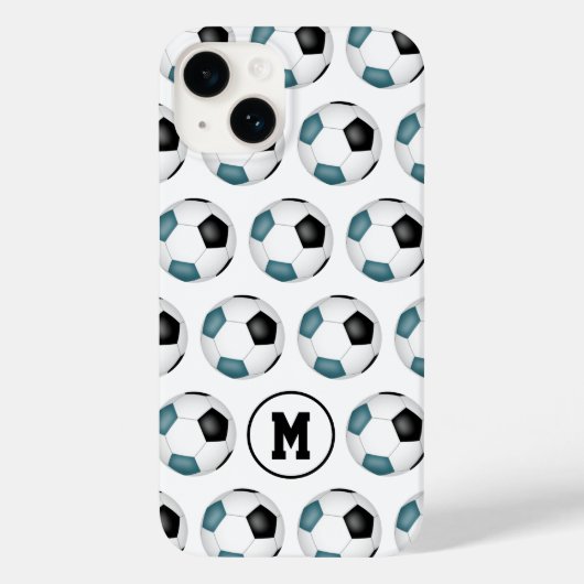 ティール(緑がかった色)ブラックチームスポーツカラーサッカーボール Case-Mate iPhoneケース (裏面)