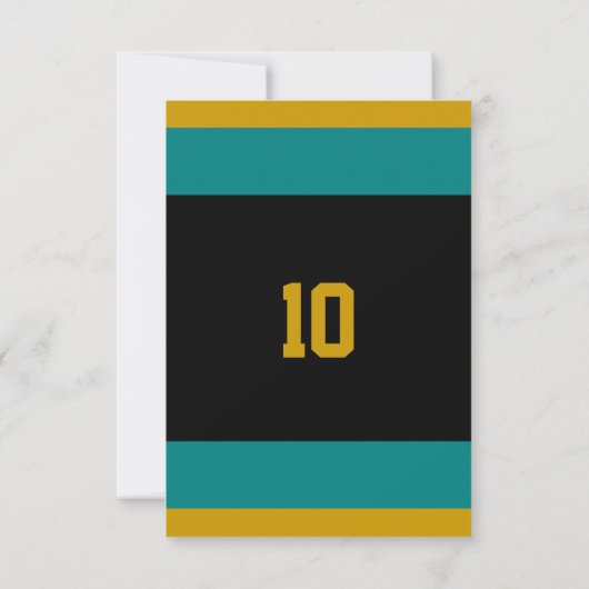 ティール(緑がかった色)&ブラックチーム誕生日招待状 招待状 (裏面)