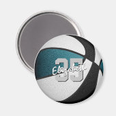 ティール（緑がかった色）ブラックバスケットボールチームは子供のパーティーギフトに色を付ける マグネット (正面/裏面)