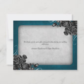 ティール（緑がかった色）ブラックバラ結婚ズ サンキューカード (裏面)