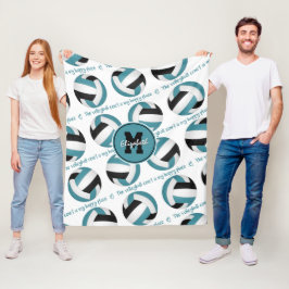 ティール（緑がかった色）ブラックバレーボールのコートは私の幸せな場所である フリースブランケット