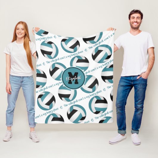 ティール(緑がかった色)ブラックバレーボールのコートは私の幸せな場所である フリースブランケット (インサイチュ)