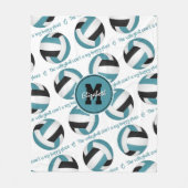 ティール(緑がかった色)ブラックバレーボールのコートは私の幸せな場所である フリースブランケット (正面)