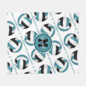 ティール(緑がかった色)ブラックバレーボールのコートは私の幸せな場所である フリースブランケット (正面(横))