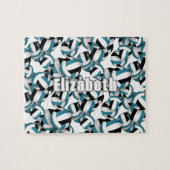 ティール（緑がかった色）ブラックバレーボールのパタパーソナライズされたーン ジグソーパズル (横)