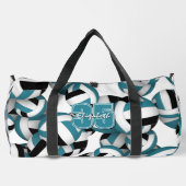 ティール（緑がかった色）ブラックバレーボールチームのカラーパターン ダッフルバッグ (裏面)