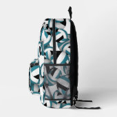 ティール(緑がかった色)ブラックバレーボールチームの色wプレイヤー名 プリントバックパック (右)